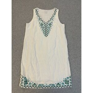 J Jill Love Linen Sheath Dress Embroidered Women's Medium White Resort Beach